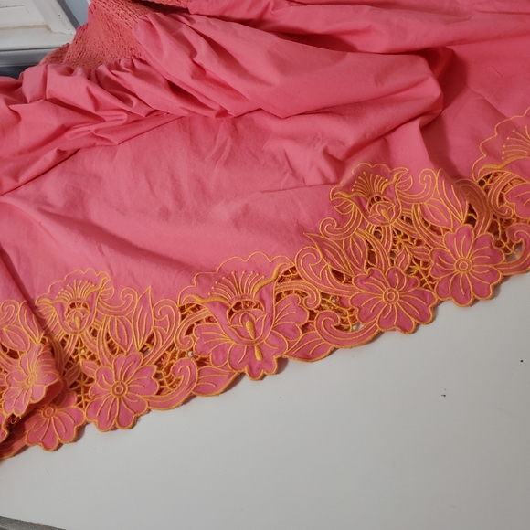 Anthropologie Smocked Waist Embroidered Cutwork Hem Maxi Skirt XL Tropical Vacay - Picture 11 of 15